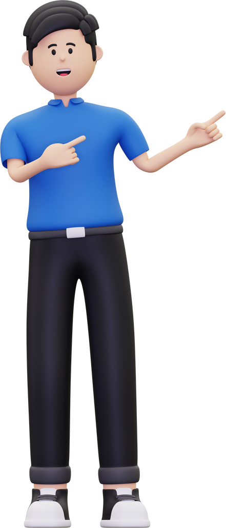 3d man pointing to fingers to right side illustration